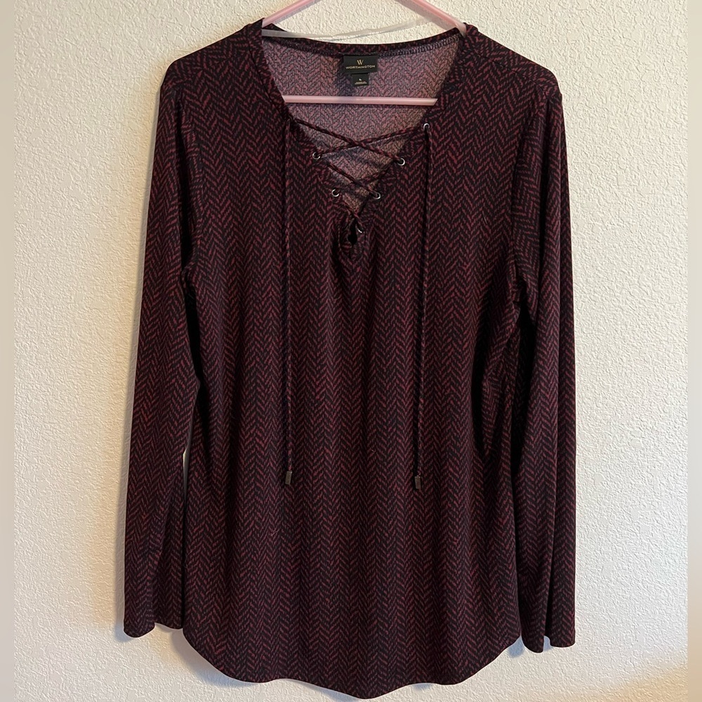 Red and Black Worthington Long Sleeve Top Size Large